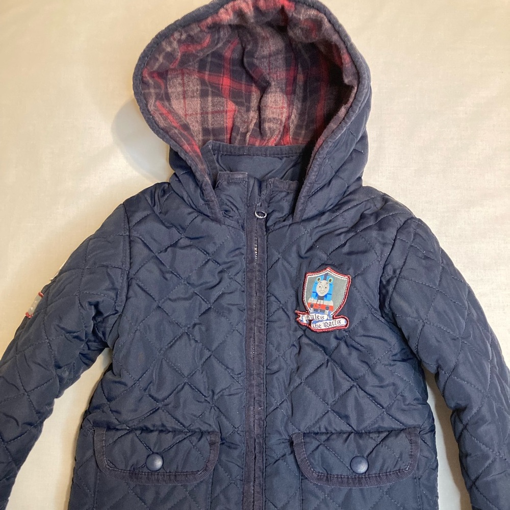 Vintage Thomas And Friends Winter Quilted Coat Boys Size 3T 4T Outerwear Patches